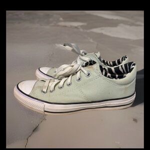 Women’s size 8 sage and zebra Converse sneakers.